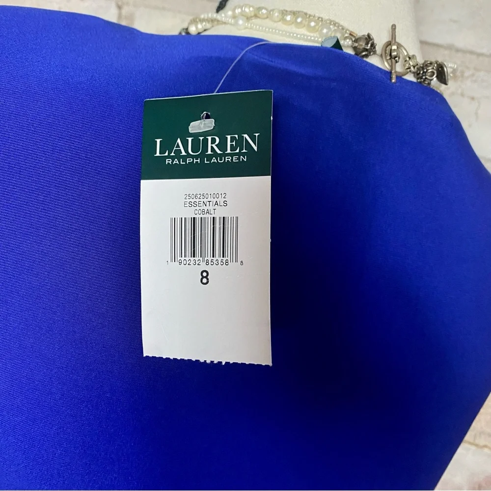 NWT Lauren Ralph Lauren Cobalt Blue Faux Wrap Dress - Picture 11 of 12